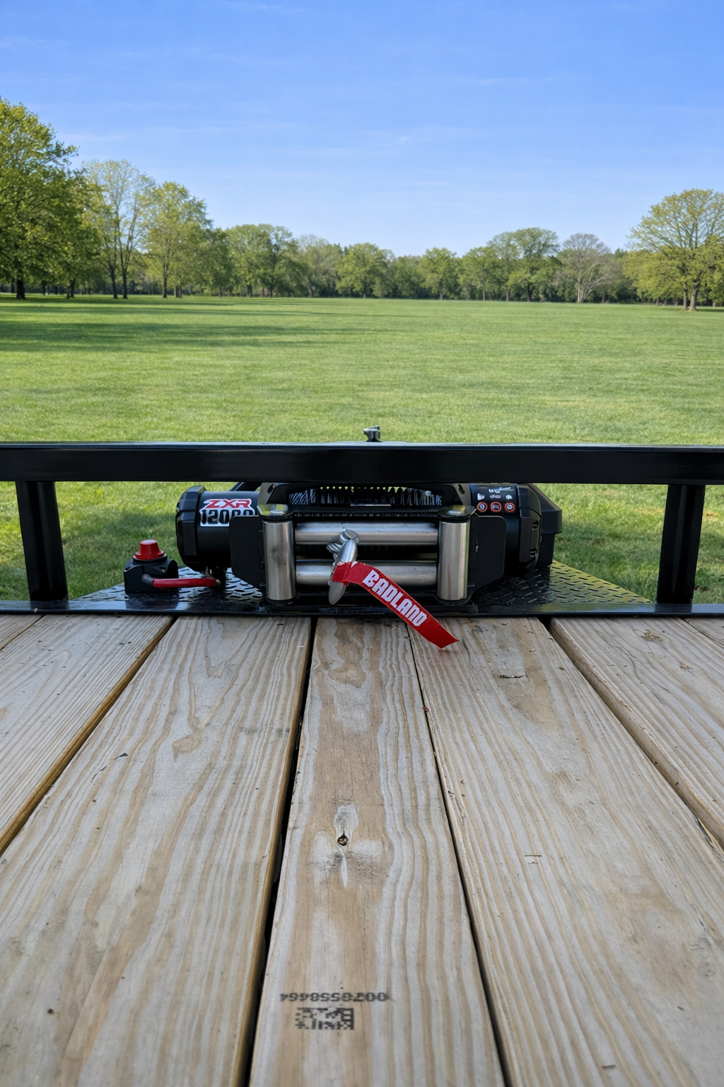 Car hauler front winch mount view