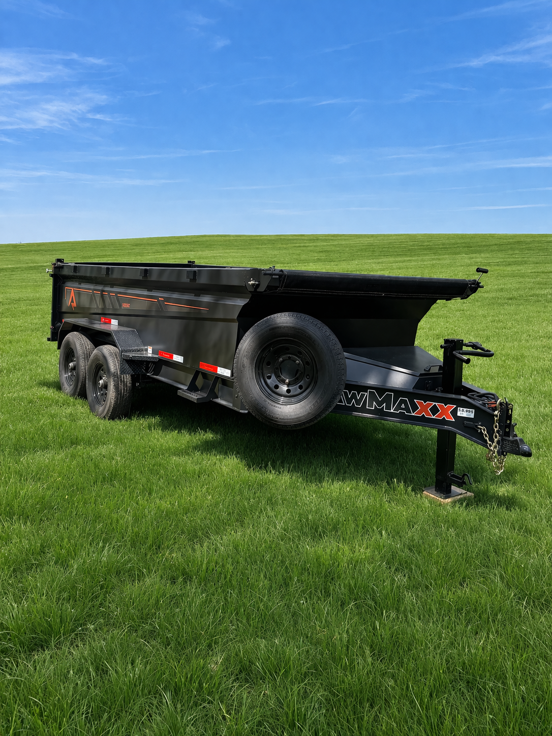 Dump trailer front-side angle with spare tire
