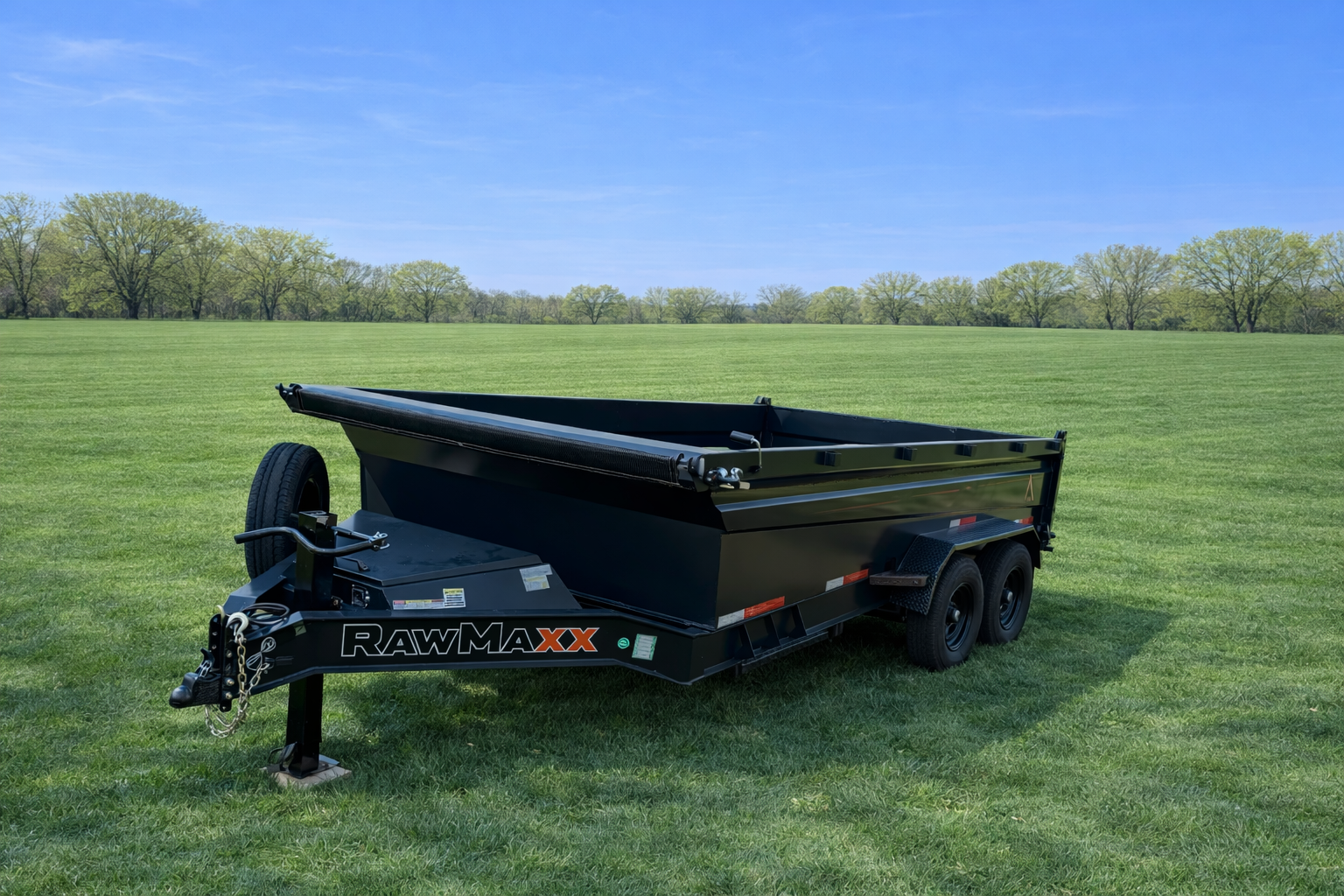 Dump trailer with bed raised open